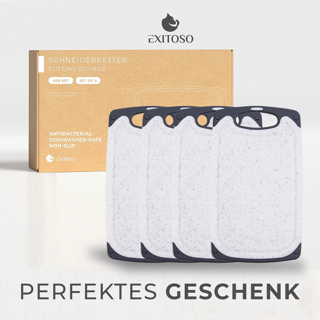 Exitoso Frühstücksbrettchen 4er Set mit Saftrille & Griff aus Kunststoff | Rutschfestes & spülmaschi