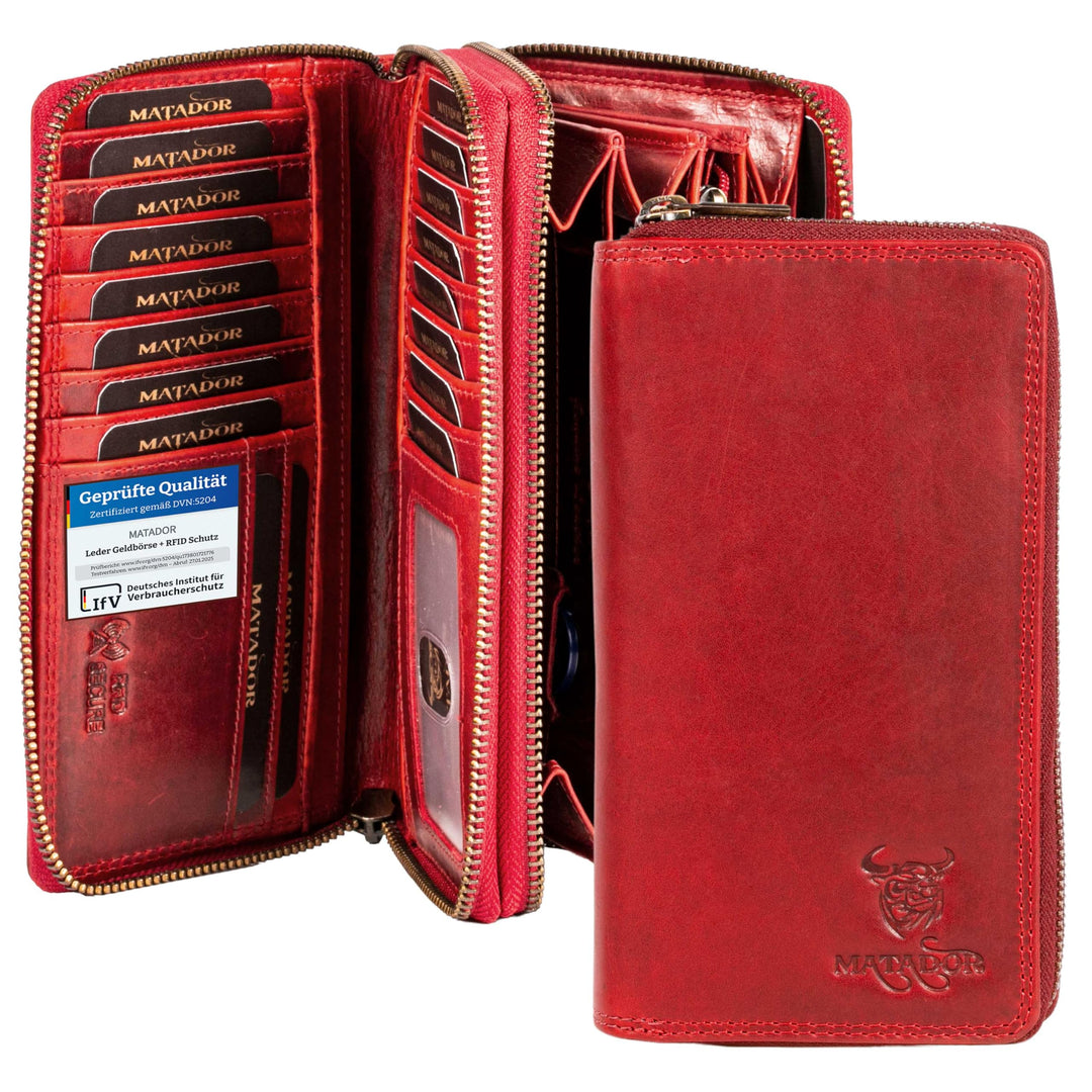 MATADOR Lange Damenbörse Geldbörse Portemonnaie Rinds Leder Scheintasche Geldtasche mit Doppelter Re