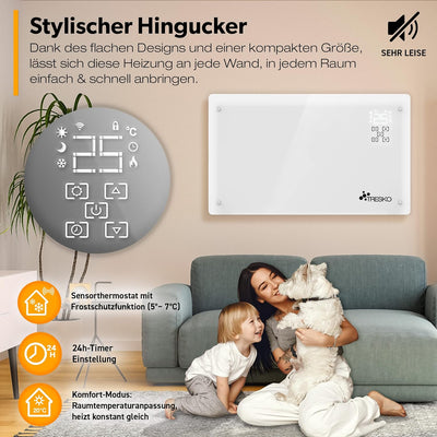 TRESKO® Glaskonvektor 2000W APP WiFi Funktion | Elektroheizung Glasheizung elektrisch | Konvektor He