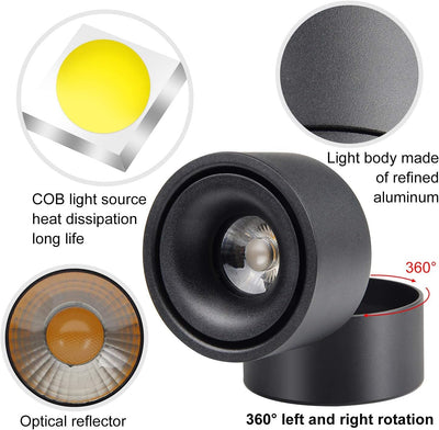 CPROSP 10W LED Spot Runner Aufbauleuchte Deckenleuchte Deckenspots COB Lampe, 360° Drehbar (Warmweis