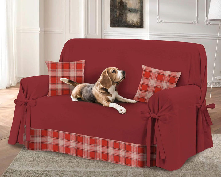HomeLife Sofabezug Rot & Couch Überzug | weicher Sessel & Sofa Überzug & Sofaüberwurf Decke kariert