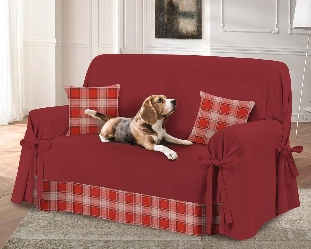 HomeLife Sofabezug Rot & Couch Überzug | weicher Sessel & Sofa Überzug & Sofaüberwurf Decke kariert