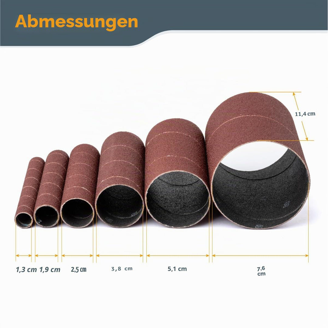POWERTEC 11240 Schleifhülsen für Spindelschleifer in 6 Grössen mit verschiedenen Körnungen 80, 120,
