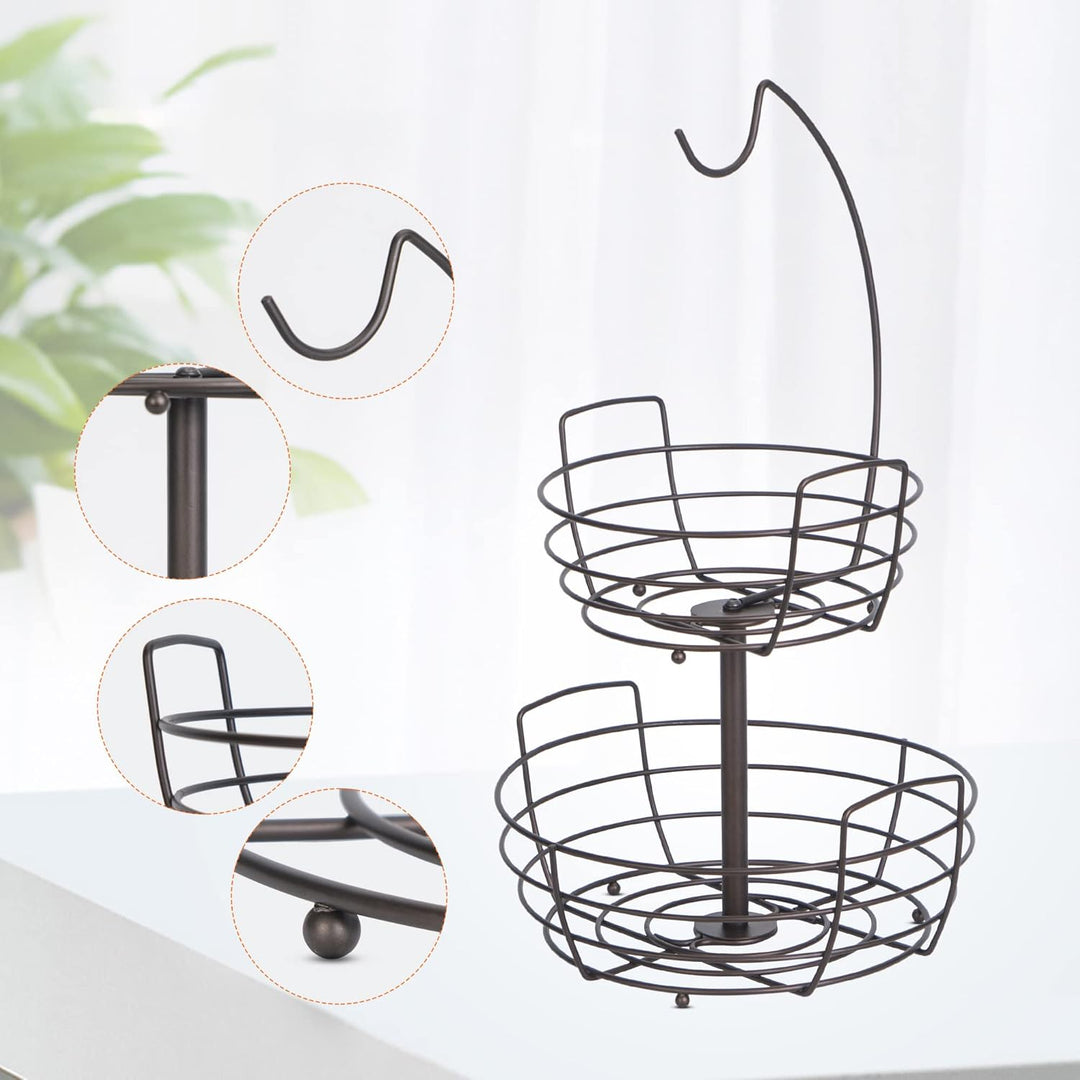Bomclap Obstschalen Obstkorb 2 Tier Obstschale mit Bananenhalter,Brotkorb Gemüsegestell,Bronze, Bron