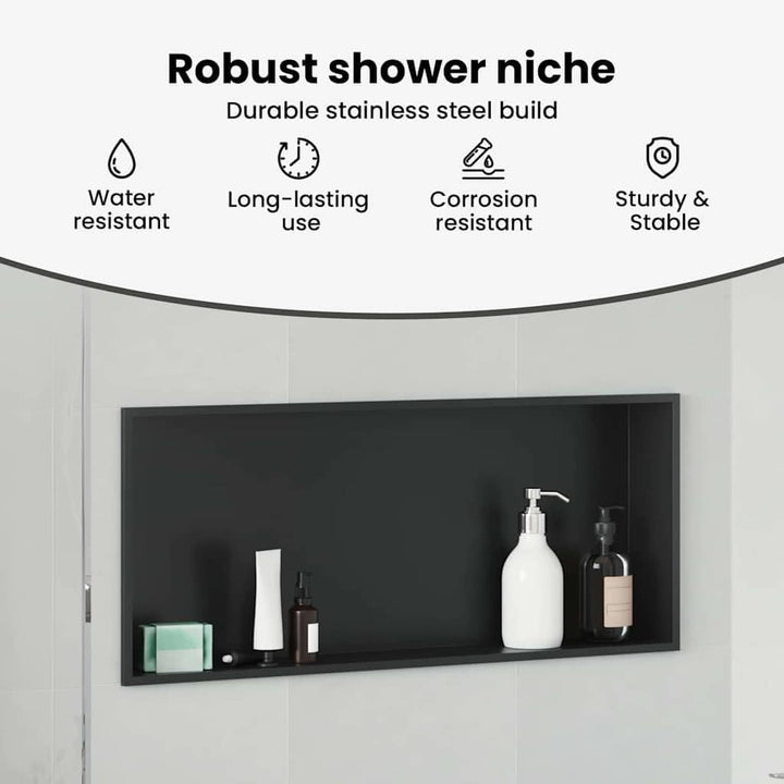 vidaXL Duschnische Schwarz 75 x 30 x 9,5 cm Edelstahl, Modernes Badezimmer-Design, rechteckige Dusch