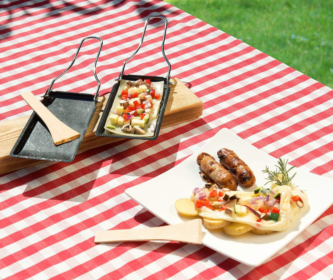 Rosenstein & Söhne Raclette Pfännchen: 6er-Set Grill-Pfännchen mit klappbarem Griff, spülmaschinenfe