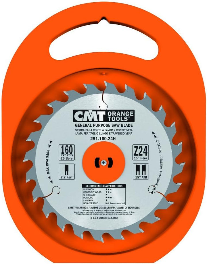 CMT Orange Tools Kreissägeblatt HW 160 x 2,5 / 1,6 x 20 Z=24 15° ATB - 291.160.24H - für Längs- und