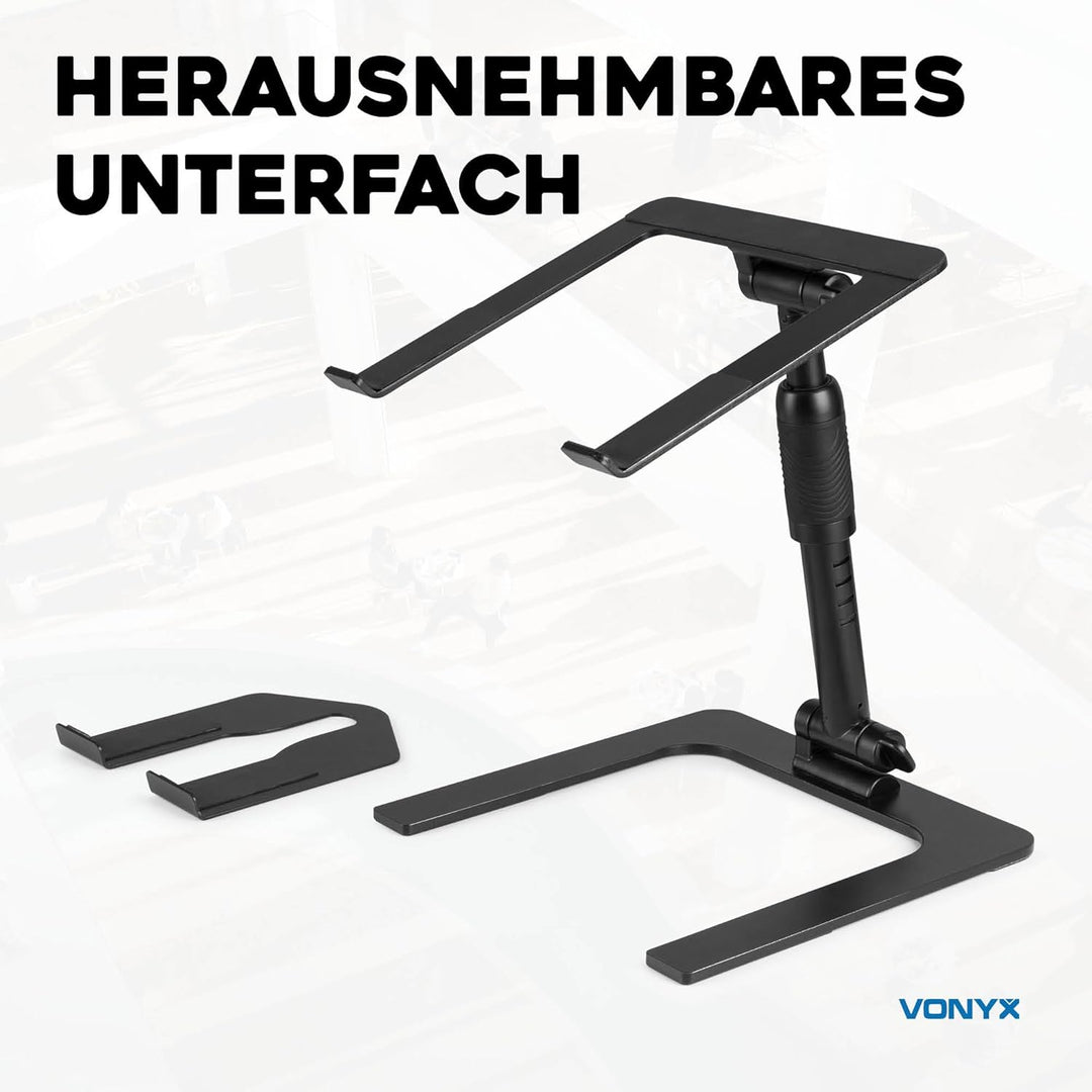 Vonyx DJLC2 Laptop Ständer Höhenverstellbar – Faltbarer Laptopständer mit Zusatzablage – Laptop Halt