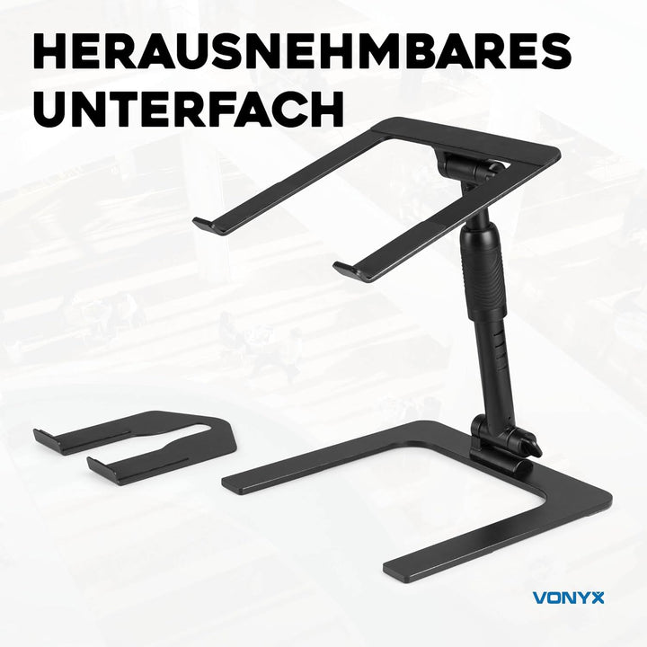 Vonyx DJLC2 Laptop Ständer Höhenverstellbar – Faltbarer Laptopständer mit Zusatzablage – Laptop Halt