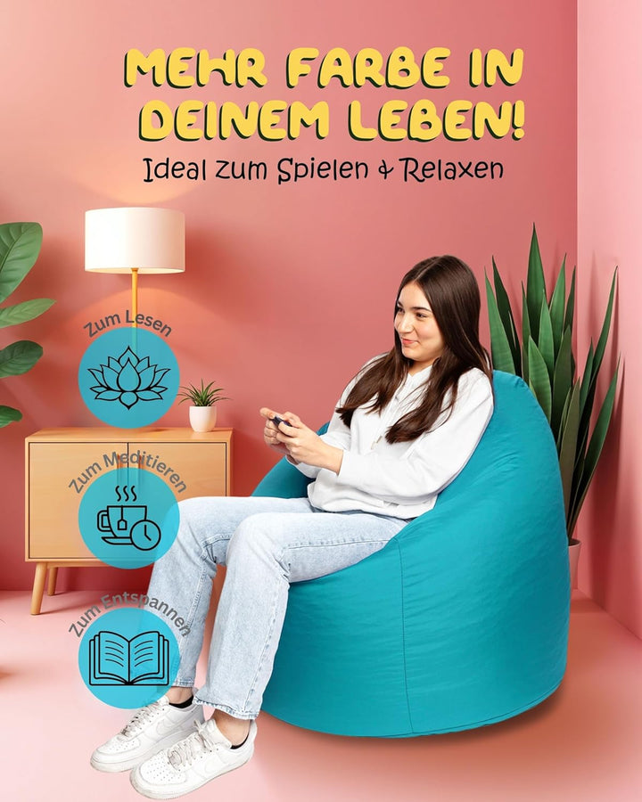 PATCH HOME Patchhome Sitzsack Tropfenform mit Reissverschluss Nachfüllbar - für In &amp; Outdoor - mit S