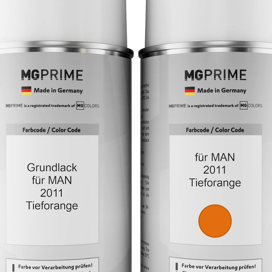MG PRIME Autolack Sprühdosen Set für MAN 2011 Tieforange Grundlack Basislack Klarlack Spraydose 400m
