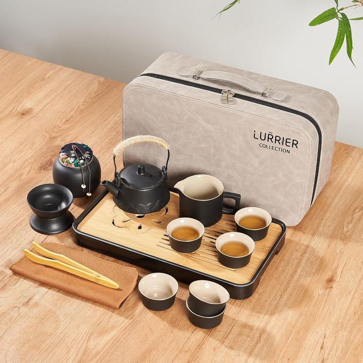 LURRIER Gongfu Tee-Sets, tragbares Keramik-Teeset, asiatisches Tee-Set für Erwachsene, Tee-Geschenks