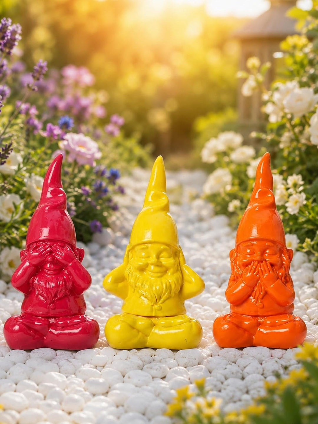 Pommerntraum® | 3er Set Gartenzwerge Zwergfiguren Nichts Sehen Hören Sagen | Zwerge Dekozwerge Garte