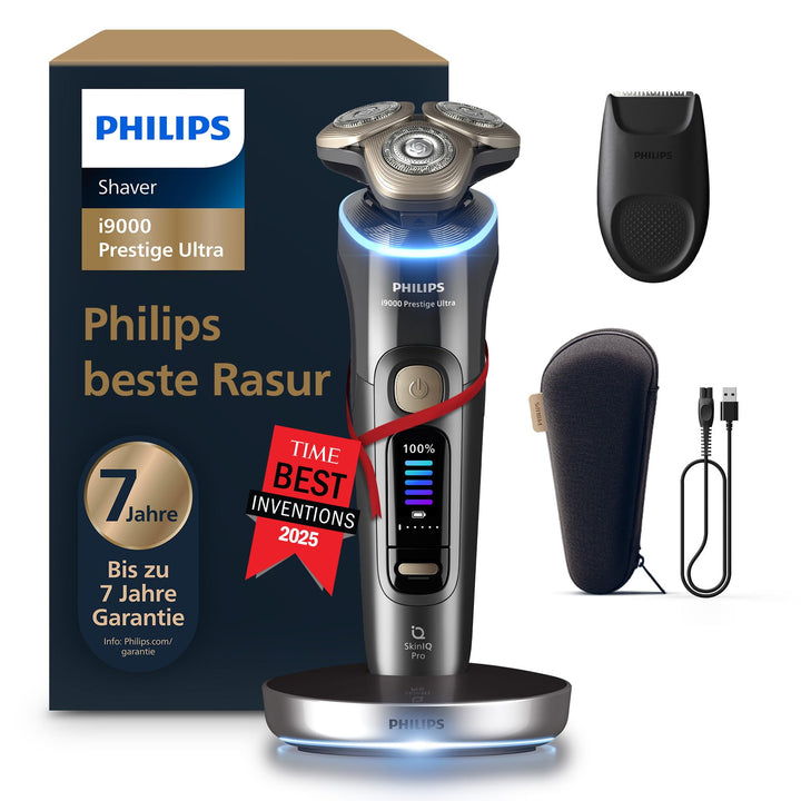 Philips Rasierer i9000 Prestige Ultra, Nass- und Trockenrasierer für Herren, dunkelgrau, Druck- und