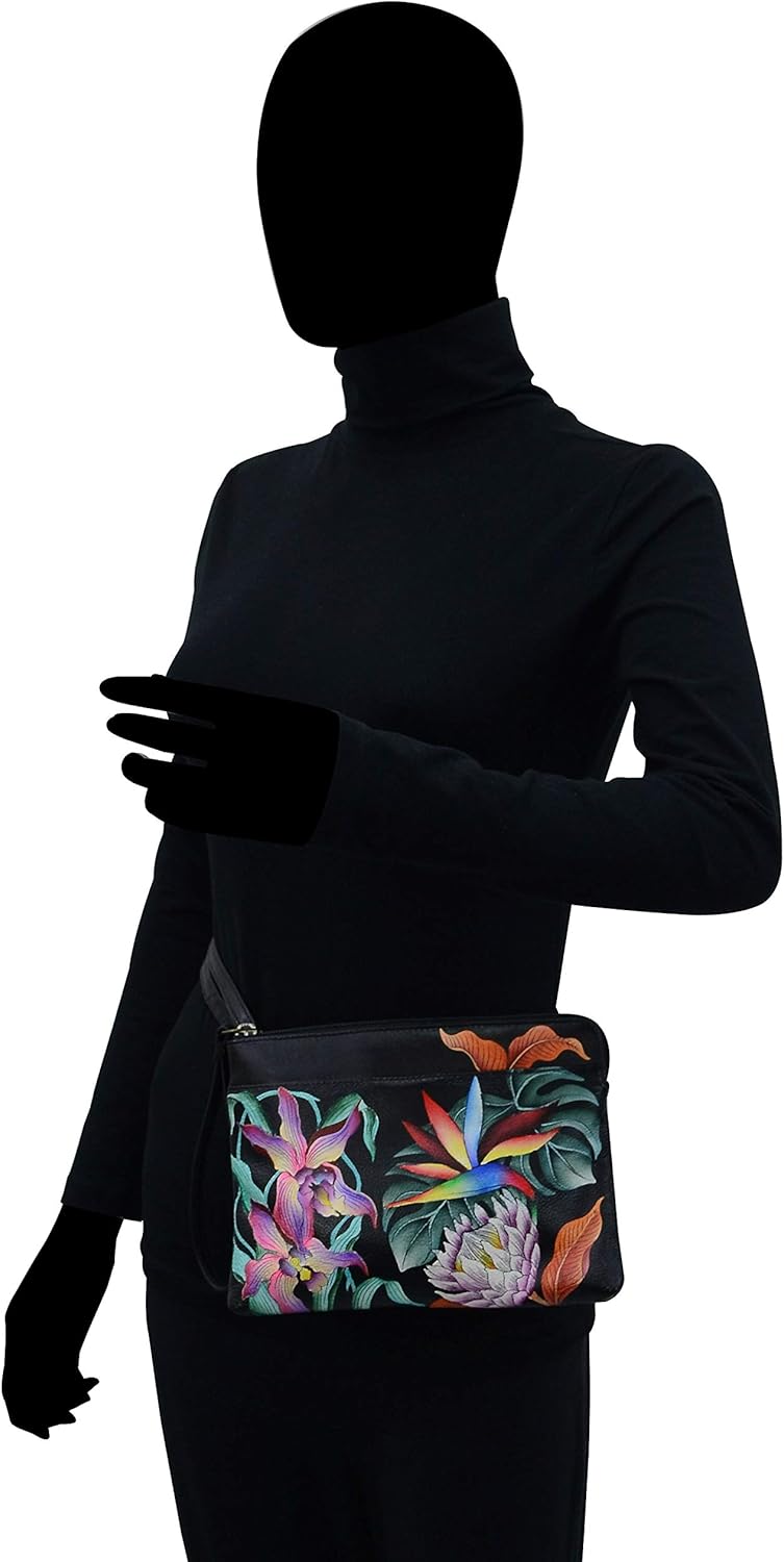Anuschka Handbemalte 3-in-1 Clutch aus echtem Leder Island Escape Black, Island Escape Black