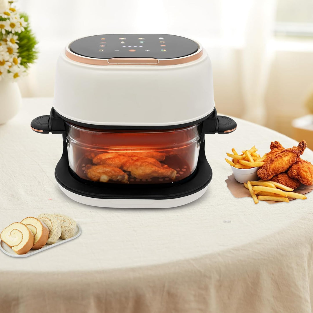Heissluftfritteuse mit 4L Glas-Korb, 1350W Heissluftfritteuse Glas, Touchscreen, 8 Programme für fet