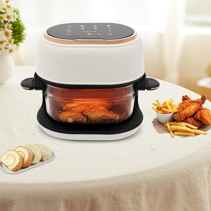 Heissluftfritteuse mit 4L Glas-Korb, 1350W Heissluftfritteuse Glas, Touchscreen, 8 Programme für fet