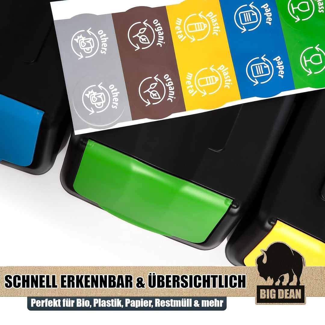 BigDean 3x 25L Mülltrennsystem Küchenmülleimer 3 Fächer Stapelbar mit Henkel Abfalleimer Küche