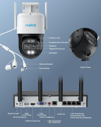 Reolink 4K Wi-Fi 6 PT Überwachungskamera Aussen Set, 2X WLAN Kameras Outdoor mit 355° Pan & 50° Tilt