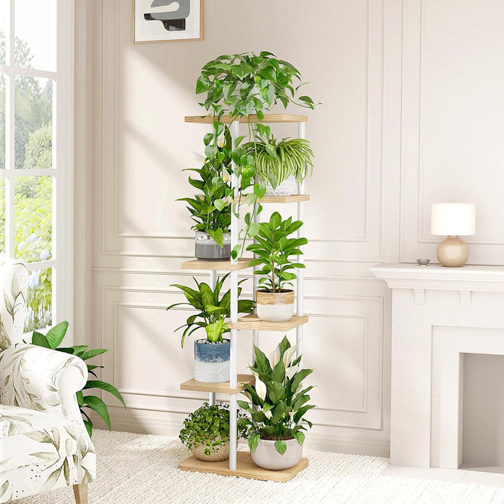 Bamworld Blumenständer Pflanzenständer Pflanzenregal Blumenregal Blumenständer holz 6Etagen Metall G