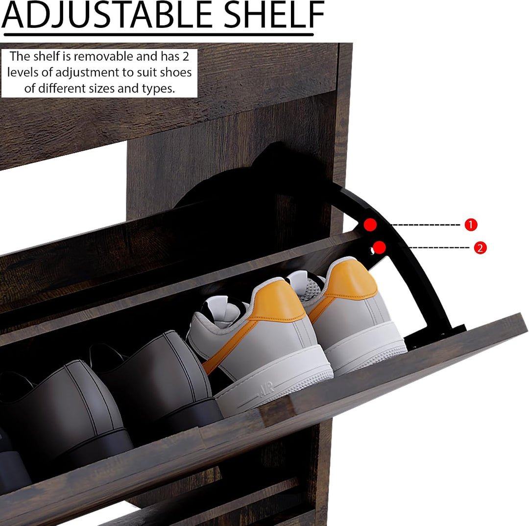Vida Designs Schuhschrank mit 2 Schubladen, platzsparender schlanker Schuhschrank mit 2 Klappschubla