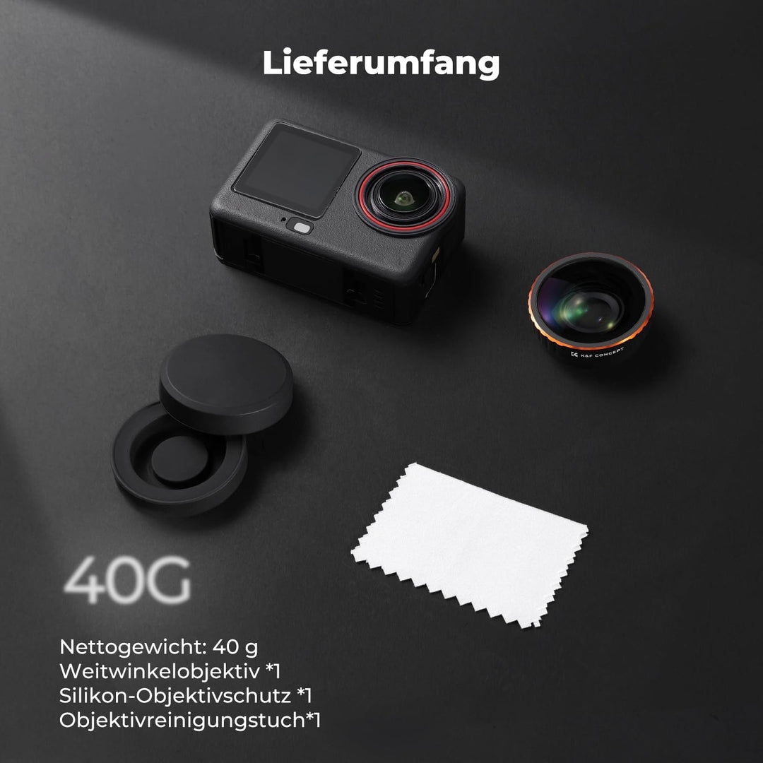 K&F CONCEPT Weitwinkelobjektiv für Osmo Action 6, 185° Weitwinkel Linse Filter, Ultraweitwinkelobjek