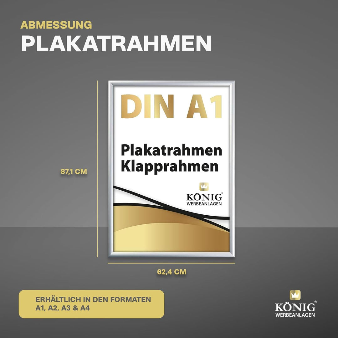 5 Plakatrahmen DIN A1 | 25mm Aluminium Profil, Silber | inkl. entspiegelter Schutzscheibe | Alu Klap