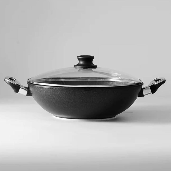 BAF Wok Induktion 32 cm mit Glasdeckel und Griffen - Aluguss Wokpfanne mit Antihaftbeschichtung, 10