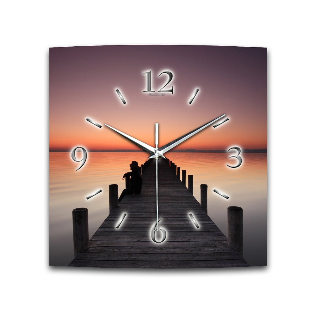 Kreative Feder Sonnenuntergang Designer leise Funk Wanduhr Funkuhr modernes Design * Made in Germany