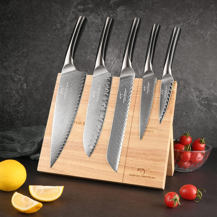 NANFANG BROTHERS Messerset, 6-teilig aus Damaszener Stahl VG10 Küchenmesserset mit magnetischem Holz
