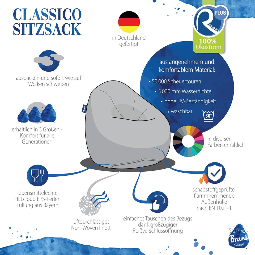 Bruni Kinder-Sitzsack Classico S in Tannengrün – Sitzsack mit Innensack für Kinder, Abnehmbarer Bezu