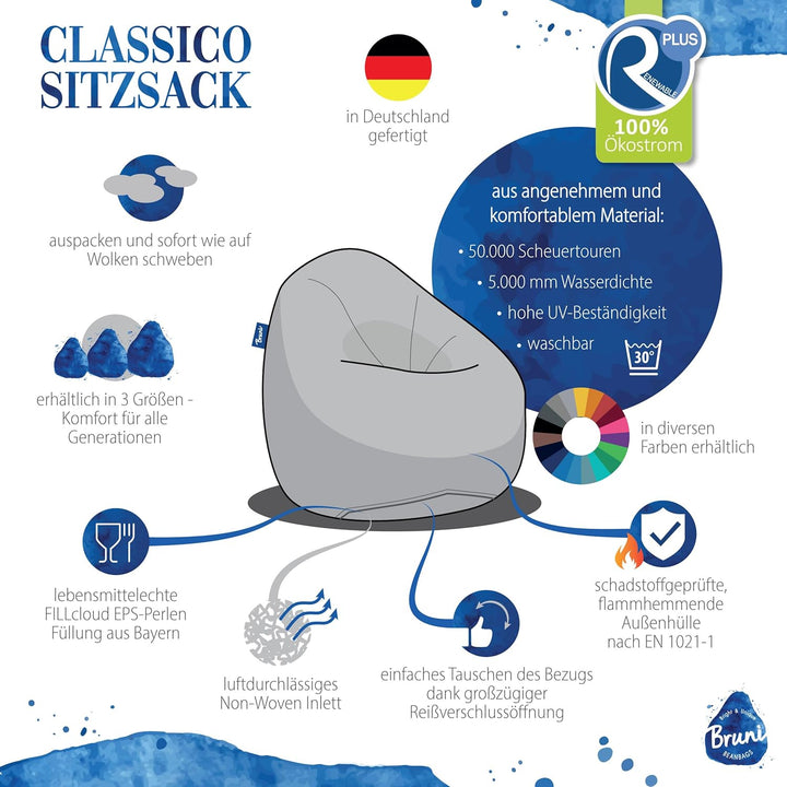 Bruni Kinder-Sitzsack Classico S in Tannengrün – Sitzsack mit Innensack für Kinder, Abnehmbarer Bezu