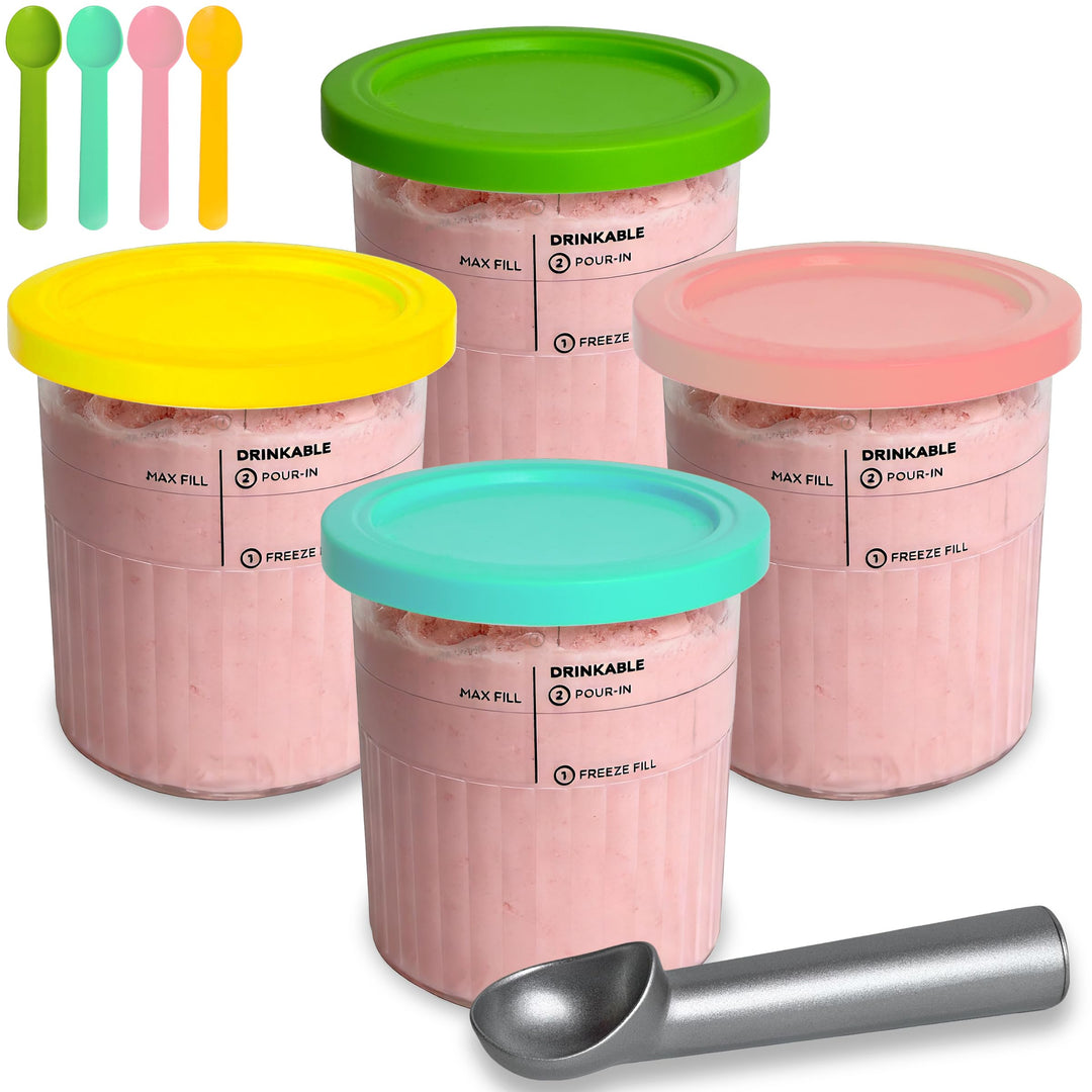 4er Set Eismaschine Zubehör Behälter mit Deckel 680ml BPA Frei Spülmaschinenfest Kompatibel mit NC50
