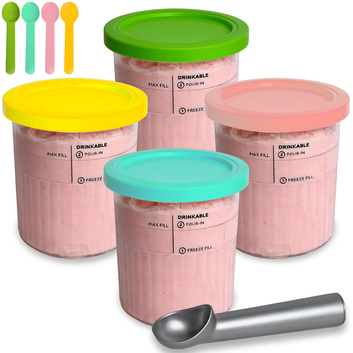 4er Set Eismaschine Zubehör Behälter mit Deckel 680ml BPA Frei Spülmaschinenfest Kompatibel mit NC50