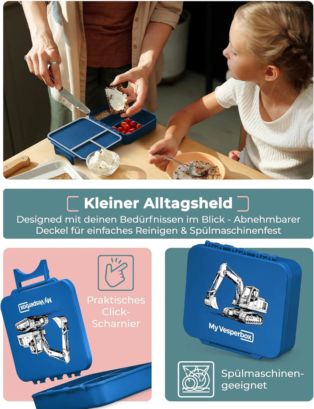 My Vesperbox® Brotdose für Kinder mit Fächern Liv [MADE IN GERMANY] - Lunchbox mit Trennfächern - Be