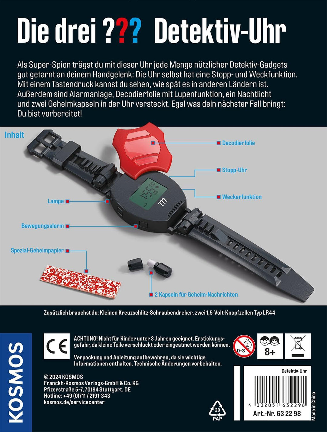 Die drei ??? Detektiv-Uhr von KOSMOS 632298, Detektivspielzeug, Detektiv Ausrüstung, Detektiv Set, M