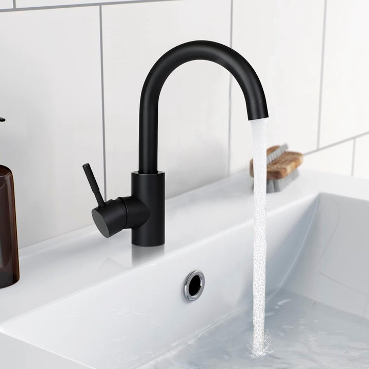 Wasserhahn Bad Waschtischarmatur Waschbecken - Armatur Schwarz Warm- und Kaltwasserhahn 360° Drehbar