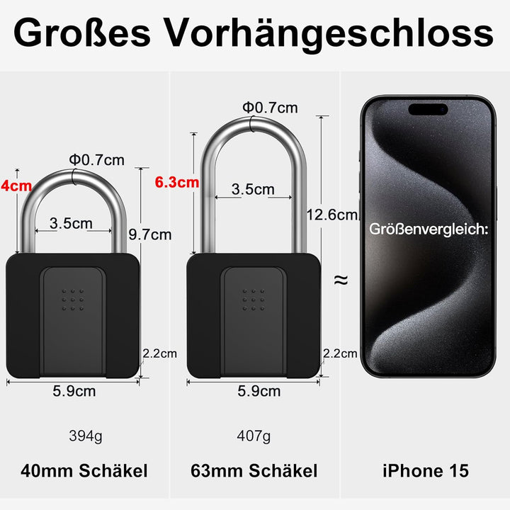 Vorhängeschloss Fingerabdruck, Anweller vorhängeschloss, Vorhängeschloss Wetterfest mit Schutzhülle,