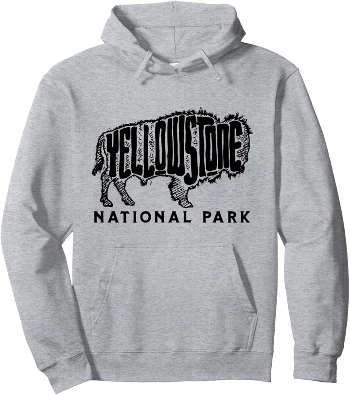 Yellowstone Sketched Bison Lettering & Typography Minimalist Pullover Hoodie