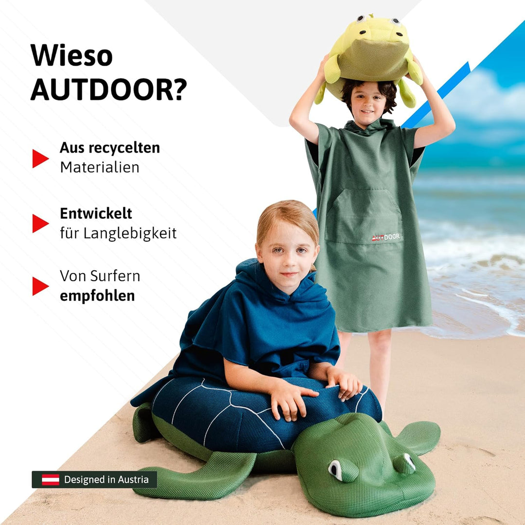 AUTDOOR® Mikrofaser Badeponcho für Kinder, Mädchen & Jungen - nachhaltig aus 100% recycelten PET-Fla