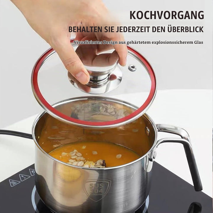 Edelstahl Milchtopf mit Deckel, 1.25L Kochtopf Induktion mit Griff, Simmertopf Puddingtopf, Milchtop