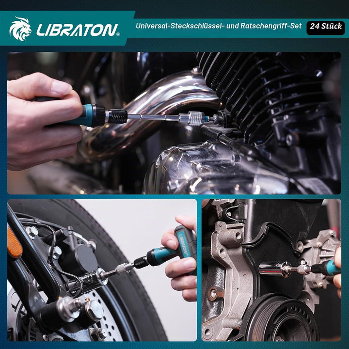 LIBRATON 24-tlg. 1/4" Drive T-Griff Ratsche &amp; Universalschlüssel, Bitsatz, Steckschlüssel adapter Ad