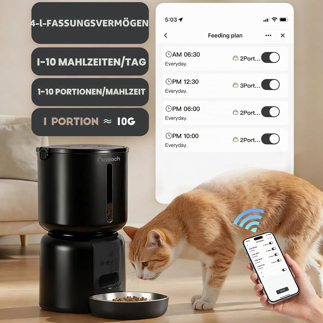 Auveach Futterautomat Katze und Katzenbrunnen Set - 4L 2.4G WiFi Futterspender mit Programmierbarem