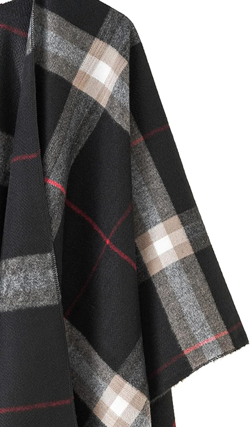 Danfiki Damen Poncho Schal Cashmere Feeling Strick Cape Cardigan Einheitsgrösse Doppelgitter Schwarz