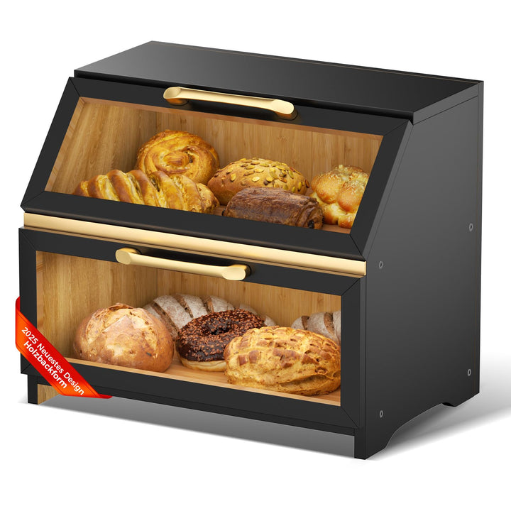 Brotkasten mit Belüftung aus Holz für die Küchentheke,grosser Brotaufbewahrungsbehälter für selbstge