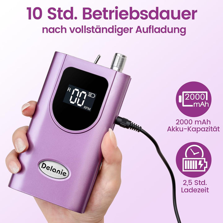 Delanie Elektrische Nagelfräser 35.000 U/min, Akku-Nagelfräser für Acrylnägel Nagellack, wiederaufla