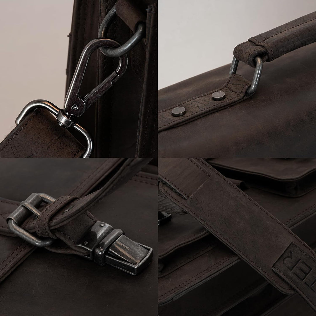 Marc Peter Amsterdam Aktentasche Leder XL Lehrertasche mit Laptopfach 15,6 Zoll grosse Ledertasche z
