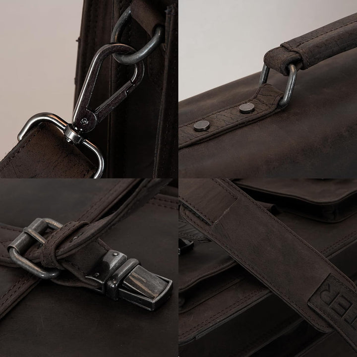 Marc Peter Amsterdam Aktentasche Leder XL Lehrertasche mit Laptopfach 15,6 Zoll grosse Ledertasche z