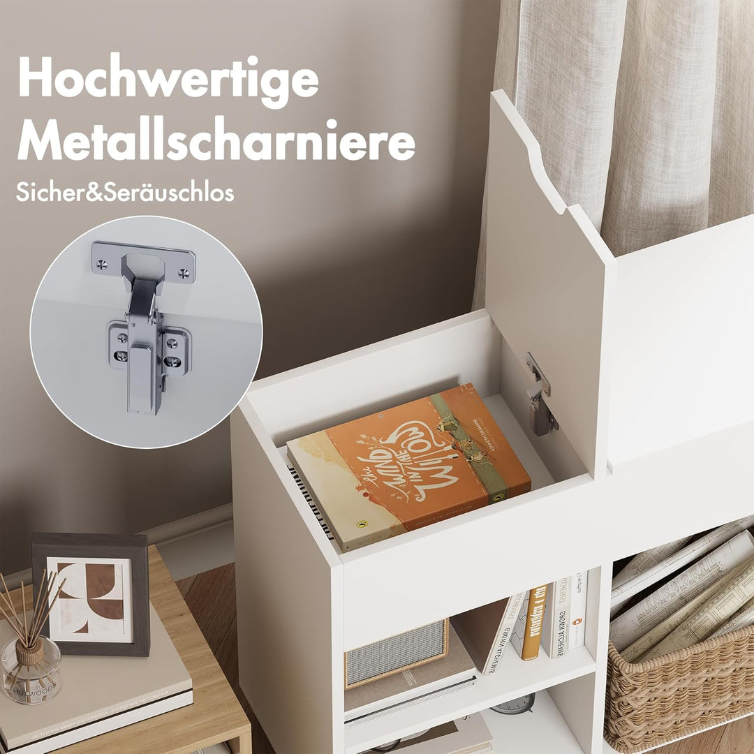 Rollcontainer,Mobiler Aktenschrank mit 4 Rollen,Büroschrank mit Abnehmbarer Bücherablage,2 Klappdeck