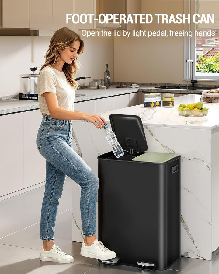 Hzuaneri Mülleimer Küche, 2 x 30 L, Mülltrennsystem 2 Fächer, Mülleimer mit Farbigem Soft-Close-Deck